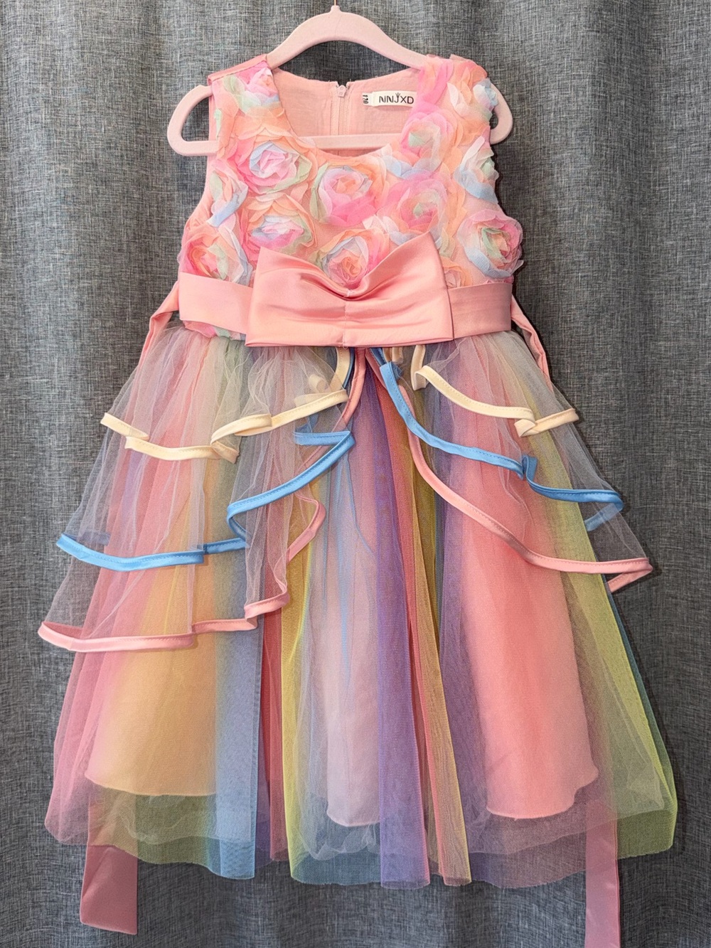 Pink Rainbow Tulle Flower Girls' Costume Dress